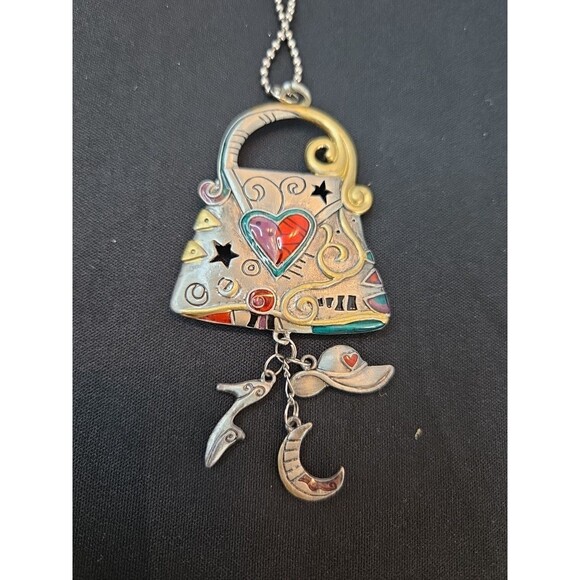 Ganz Pewter & Enamel Purse W/ Hat Moon & Shoe Charms Key Chain Ornament 7" - Picture 3 of 4